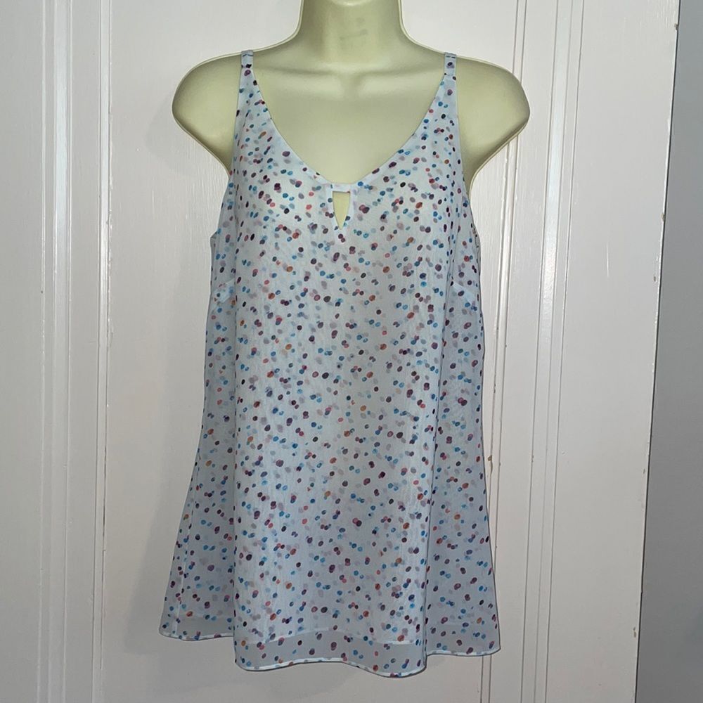 CAbi polyester‎ strappy tank top/camisole with multi colored watercolor dots